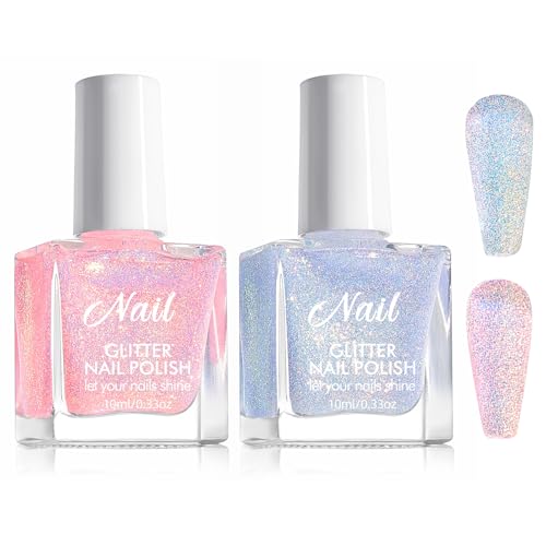 Glitter Nail Polish Pink 2 Pcs Esmalte de UñAs CláSico Rosa Claro Glitter Rosa PintauñAs Esmalte de UñAs con Purpurina Reflectante para UñAs Brillantes