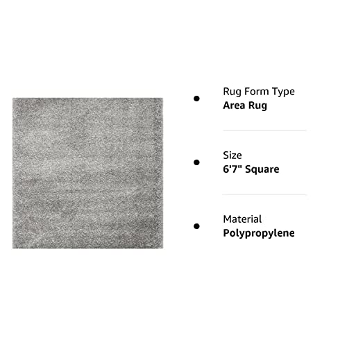 Safavieh California Premium Shag Collection 6'7" Square Silver Sg151 Non-Shedding Living Room Bedroom Dining Room Entryway Plush 2-Inch Thick Area Rug #TOP4