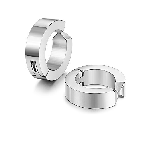 Jstyle Stainless Steel Mens Womens Clip On Earrings Hoop Huggie Non-Piercing Hypoallergenic White #TOP3