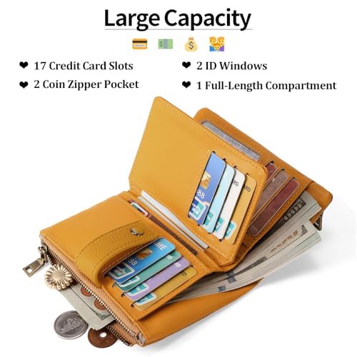 Image of SENDEFN Small Wallet for Women Leather RFID Blocking Wristlet Wallet Credit Card Holder with Double Zipper Coin Purse Ladies Bifold Purse