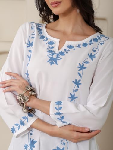 Image of QAZMI Women Kashmiri Aari Embroidered A-Line Viscose Rayon Short Kurti with Full Sleeves