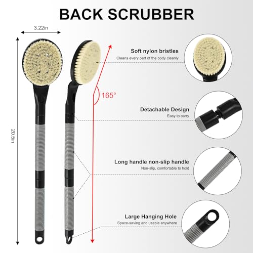 BTideas Non-Slip Shower Back Scrubber, 21.7 Inch Detachable Bath Brush, Exfoliating and Improving Skin Health for Elderly People with Limited Movement - Image 3