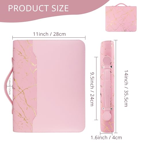 GraduatePro A4 Conference Folder with Handle and 3-Ring Binder, Waterproof Business Organizer Bag for Men/Women, Pink Marble - Image 3