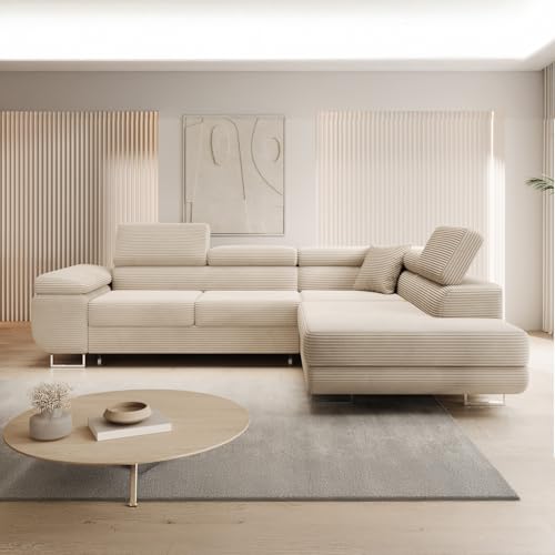 Canapé d'angle convertible velours beige Marius INTENSE DECO