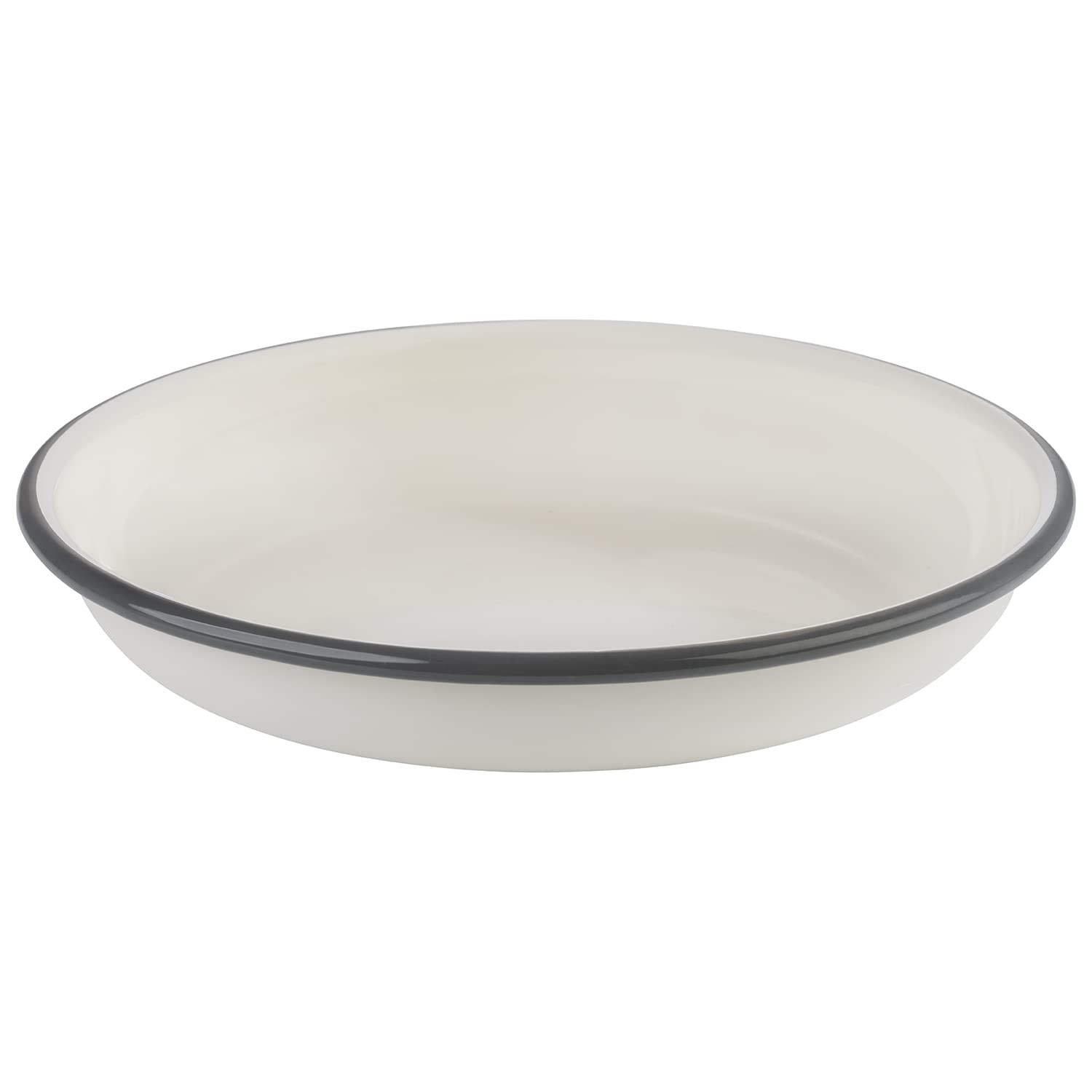 APS 98670 Tiefe Teller 2er Set -EMAILLE- Ø 22 cm, H: 3,5 cm, emaillierts Stahlblech, Farbe: cremeweiß mit grauem Rand