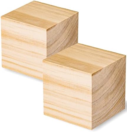 Wooden Blocks for Crafts, Unfinished Wood Cubes, 3 Inch Natural Wooden Blocks, Pack of 2 Wood Square Blocks, Wooden Cubes for Arts and Crafts and DIY Projects