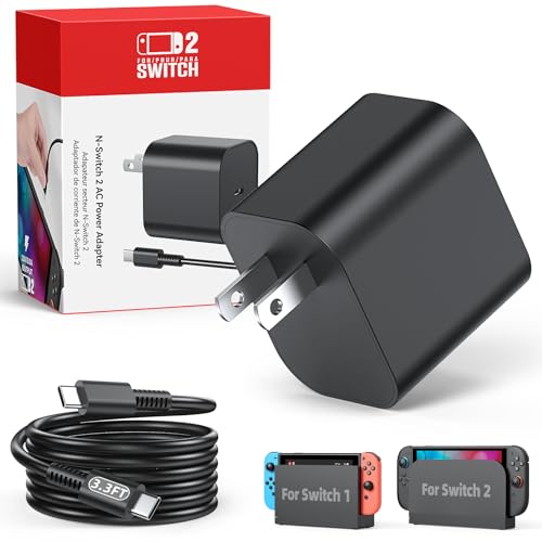 Image of Switch 2 Charger with 3.3FT(1M) Charging Cable - 60W AC Power Adapter Support 4K TV Dock Mode, Power Supply 20V /3A Fast Cord for Switch /OLED /Lite&Steam Deck /Xbox 360 Console - Original Quality(3.3FT)