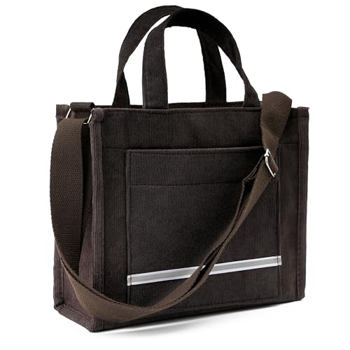 REDSINDA Bolsa tiracolo feminina pequena vintage de veludo cotelê estética bolsa quadrada para uso diário mini bolsa de ombro de viagem, Marrom listrado, Small