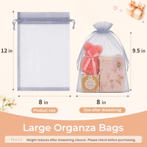 Image of Crweety 50PCS Organza Bags 8x12 Large Grey Gift Bags Mesh Drawstring | Party Favor Goodie Bag Bulk, Jewelry Sachet Candy Treat Soap Makeup Pouches, Wrap for Wedding Baby Shower Birthday Halloween