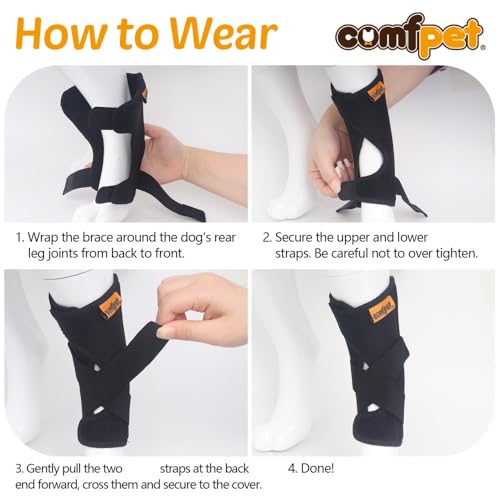 COMFPET Hundehalsbandage für hintere Sprunggelenk, Hund Bein Unterstützung Wrap mit Metall-Streifen, Hinterbein Wrap Protector, Hund Bein Joint Sleeve, Hund Verstauchungen zu verhindern-M (5'-7')