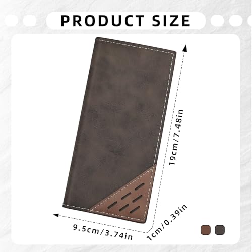 Long Wallet for Men, Contrasting Bifold Wallets with 12 Card Slots, 2 Cash Slots, ID Window and Zippered Coin Pocket, Credit Card Wallet for Suits and Daily Use (Deep Coffee)2