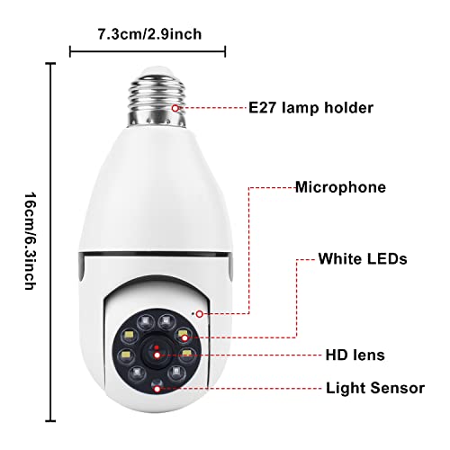 Wireless Wifi Light Bulb Camera: 2 Pack Light Socket Camera 360 Security Camera 2.4Ghz Remote Access Night Vision Home Dome Camera For Indoor Outdoor Home Pet #TOP1