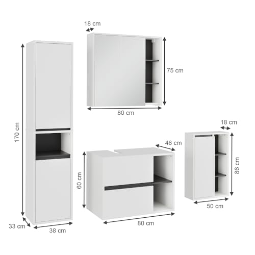 Vicco Set Di Mobili Da Bagno Bianco/Grigio 4 Parti - 2