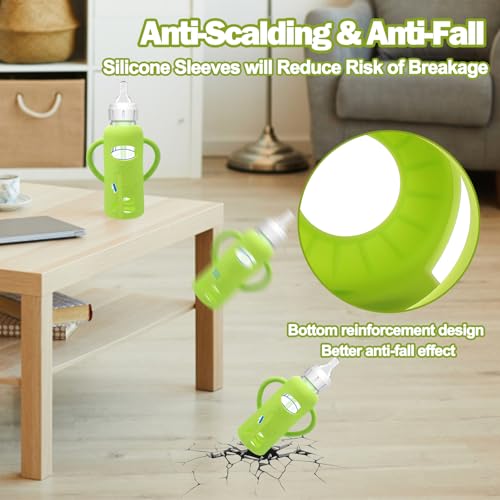 4 Pack Silicone Sleeves for Dr. Brown's Glass Baby Bottles - Drop Protection Baby Bottle Sleeves,Compatible with Dr. Brown's Newborn Glass Bottles,with Silicone Handles,8 oz