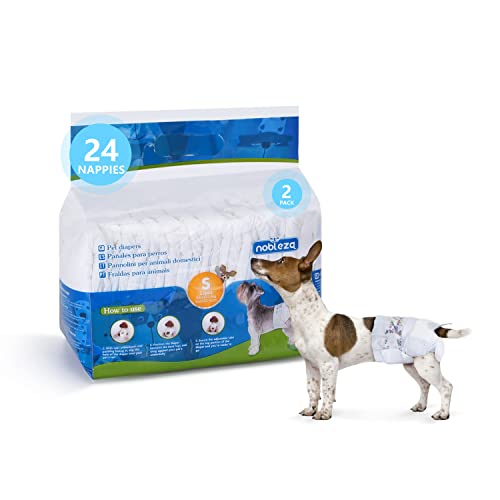 Nobleza 24x Pañales para Perros Desechables Hembra Cachorro Entrenamiento Pañales Súper Absorbente Envolturas para Mascotas Paquete de 24 Cintura 22-40CM ，S