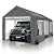 QZEN Carport 10x20ft Portable Garage, Heavy Duty Car Canopy with Roll-up Ventilated Windows & Side Doors, Car Port for SUV, F150, Car, Truck, Boat (10' x 20'Grey and White)