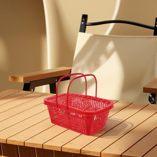 Cesta de plástico roja con asa conveniente, reutilizable y portátil para recolectar fruta 6