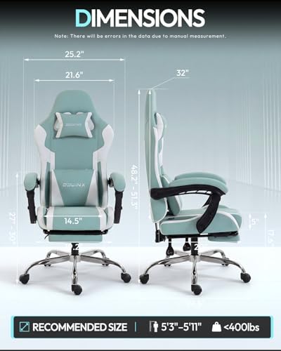 Image of Dowinx Ergonomic Gaming Chair with Footrest & Massage Lumbar, 2D-Linkage Armrests for Computer Chair 330lbs with Headrest Pillow for Office, Home, Streaming and Long Gaming Sessions, Fabric Blue White
