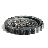 seicasaya 5.5 Inch Small Scallop Edge Tray, Hand-Carved Natural Stone Jewelry Holder, Travertine & Marble Vanity Tray for Rings, Candles, or Keys (Black wood marble)