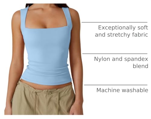 Image of QINSEN Women's Square Neck Sleeveless Double-Layer Tank Tops Basic Tight T Shirts