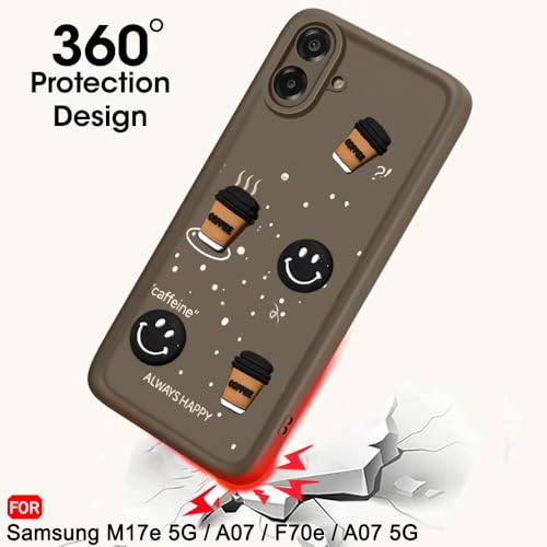 Image of TheGiftKart Back Cover Case for Samsung Galaxy M17e 5G / A07 / F70e / A07 5G | Cute Fun Cartoon 3D Smiley Coffee Case | Full Camera Protection | Shockproof Back Cover Case (Silicone, Brown)