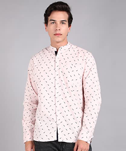 Image of Urbano Fashion Men's Cotton Full Sleeve Slim Fit Casual Printed Shirt with Mandarin Collar