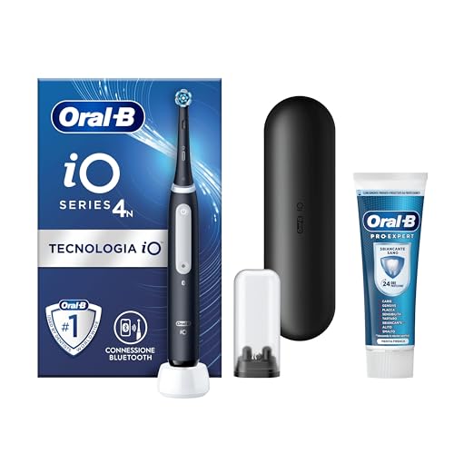 Oral-B Spazzolino Elettrico Ricaricabile iO 4 Nero, 1 Testina Di Ricambio, 1 Custodia Da Viaggio +Dentifricio Pro-Expert Sbiancante Sano 75ml. 1 Spazzolino