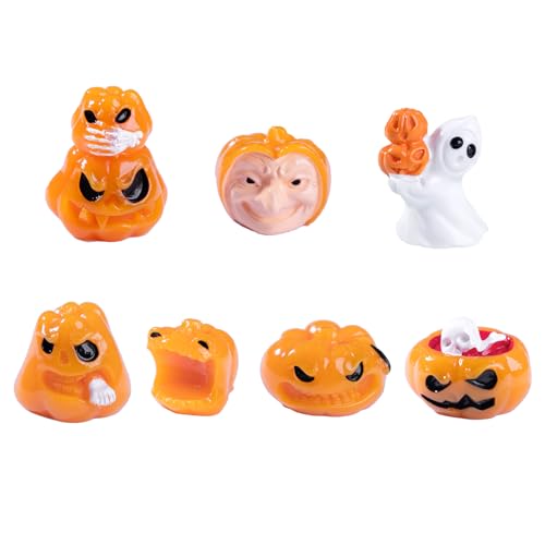 7Pcs Mini Zucca Halloween Miniature Zucche Artificiali Decorazioni Halloween Ornamenti in Resina Piccola Zucca Accessori Mini Statuette per Interno Esterno Giardino Tavolo Casa delle Bambole Paesaggi