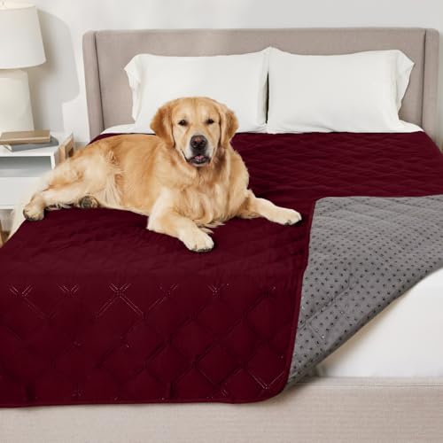 GORILLA GRIP Waterproof Dog Blanket, 82x82 Couch Cover for Dogs Washable, Protects Sofa, Furniture, Crate, Car, RV Essentials Pet Supplies, Tear and Slip Resistant Leakproof Cushion Cover, Burgandy