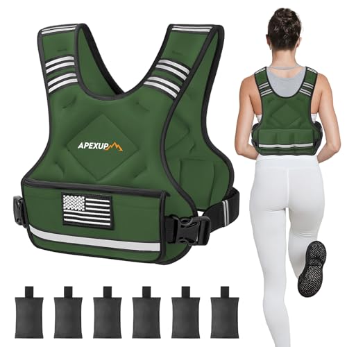 Image of APEXUP Adjustable Weighted Vest, 4-10lb /12-18lb /20-32lb Vest with 6 Ironsand Weights and Large Pocket, Weight Vest for Men Women Strength Training, Running, Walking