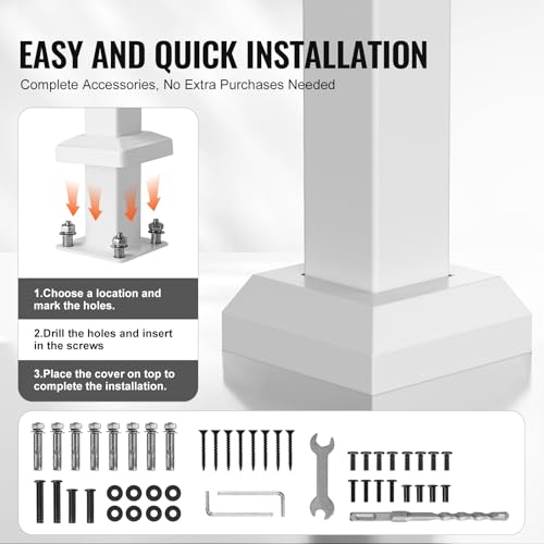 VEVOR Handrails for Outdoor Steps, 1-2 Step Stair Hand Rail Kit, Transitional Carbon Steel Railings with Installation Kit, Stair Rails for Seniors, Concrete Steps & Porch & Deck, White Retro Arch by VEVOR - Image 5