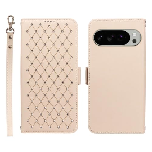 Étui Google Pixel 9 Pro XL anti-chute avec sangle et rangement carte beige