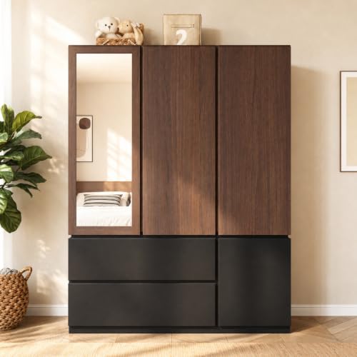 3-Door Wardrobe Armoire with Mirror