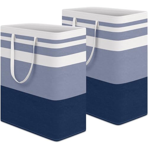 HomeHacks 2-Pack Large Laundry Basket, Waterproof, Freestanding Laundry Hamper, Collapsible Tall Clothes Hamper with Extended Handles for Clothes Toys in the Dorm and Family (Blue, 125L)