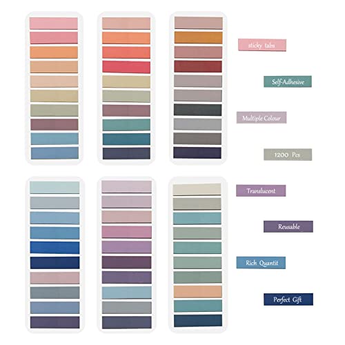 1200 Pcs Book Tabs, Self-Adhesive and Water-Proof Sticky Tabs Page Markers for Annotating Books, 60 Coloured Transparent Annotation Tabs Flags for Reading Notes, Books, Classify Files, Office Supplies