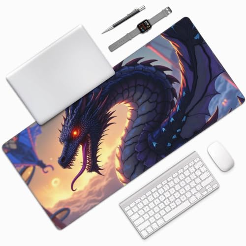 Tapis de souris de jeu grand format base caoutchouc imprimé dragon