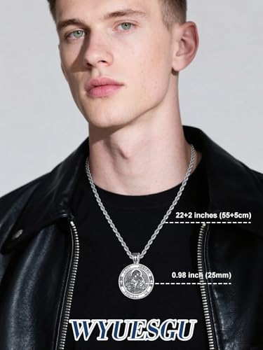 Patron Saint Medals, Silver Protection Jewelry, Catholic Christian Religious Gifts for Men with 22"+2" Rope Chain3