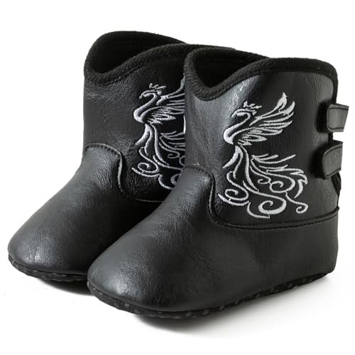 Image of Jastore Baby Boys Girls Cowboy Boots Infant Western Booties Toddler Soft Sole Non-Slip First Walker Crib Shoes