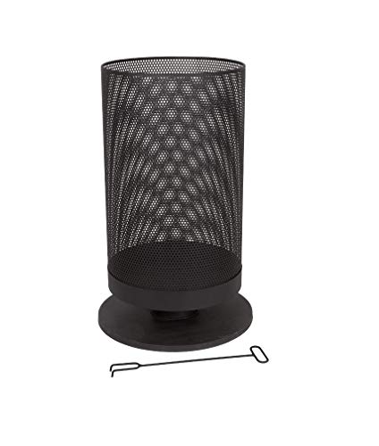 BBQ Collection Feuerkorb Höhe ca. 73 cm mit Funkenschutz-Metallgitter für den Garten, Zylinderform, Oben offen, 3-teilige Feuertonne aus Metall mit Feuergabel, schwarz Cover