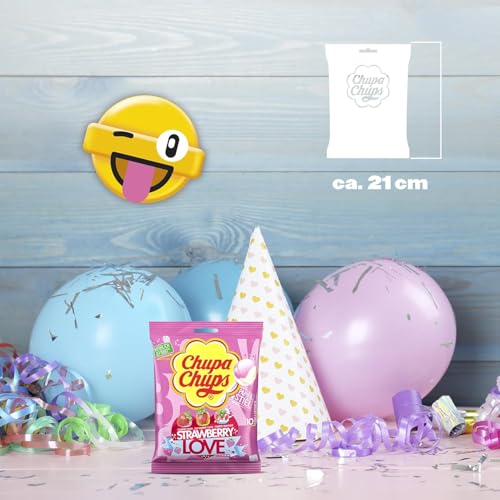 Chupa Chups Strawberry Lover Lutscher-Beutel, Nachfüll-Beutel enthält 10 fruchtige und cremige Erdbeer-Lollis in 3 Geschmacksrichtungen, geeignet für Geburtstag, 10 x 12g