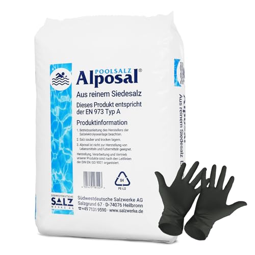 Alposal Poolsalz 50kg Poolsalz, Schwimmbadsalz, Chlorinator geeignet, Salzelektrolyse, Siedesalz inklusiv 1 Paar ARNOMED Einweghandschuh