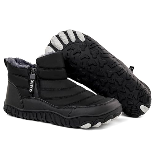 Mens Waterproof Warm Slip-On Snow Boots with Side Zipper Winter Fur Lined Non-Slip Outdoor Comfortable Walking Shoes