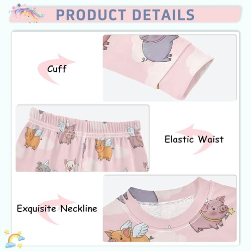 Pajama Sets Long Sleeve Flying Pigs Cute Funny Soft Comfy Sleepwear 2 Piece PJS 3-8T4