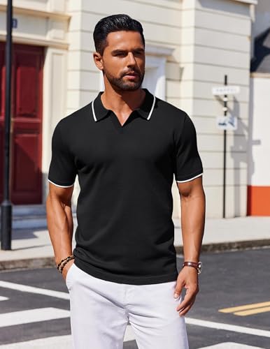 COOFANDY Mens Polo Shirts Short Sleeve Casual Knit Polo Shirt Vintage Golf T Shirts Old Money Tops2