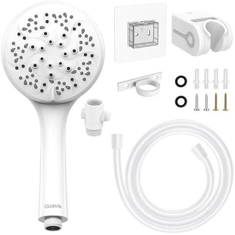 RV Shower Head with Hose, High Pressure 7-Mode RV Shower Head Replacement for RV, Camper, Van, Travel Trailer, Motorhome and Boat, White Cover