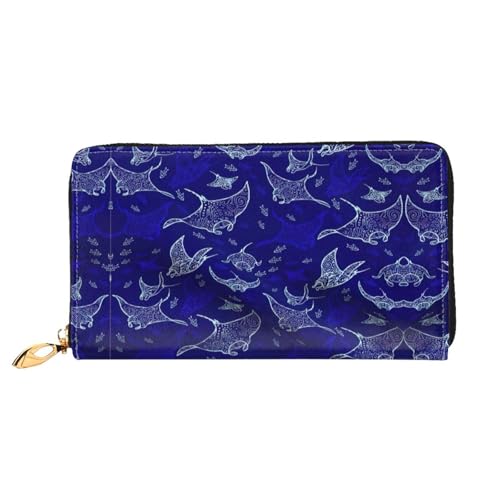 Portefeuille en cuir femme idéal pour le voyage | Pochette zippée raie manta et porte-cartes
