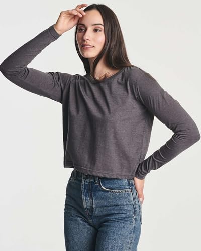 Real Essentials 4 Pack: Women's Cotton Long Sleeve Crew Crop Top - Casual Cropped T-Shirt (Available in Plus Size)2