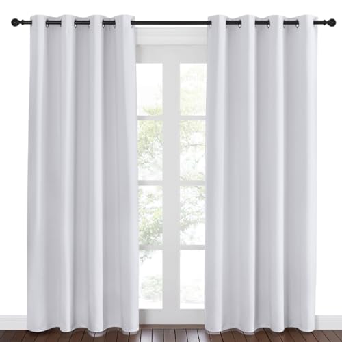 NICETOWN Room Darkening Window Curtain Panel - (Greyish White/Silver Grey Color) Solid Thermal Insulated Blind Privacy Drape for Bedroom,52x84 inches, 1 Pack