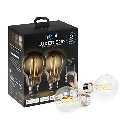Geeni Lux Edison Wifi Led Edison Smart Light Bulb, Soft White (2700K), 2-Pack – Dimmable Led Bulbs, A19, 60-Watt Equivalent, No Hub Required, Works With Amazon Alexa, Google Home #TOP7