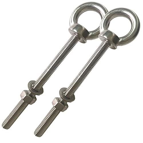 Stainless Steel Eye Bolt, 2pack M8 Shoulder Eye Bolts 5/16" X 4"with Nuts and Washer Thread Lifting Ring Eyebolt, Long